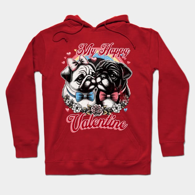 Pugs My Happy Valentine Print Art illustration Valentine dog Pug Hoodie by Casually Fashion Store